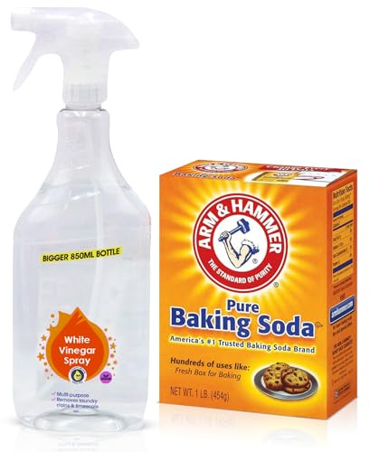 Baking Soda & White Vinegar Bundle – Bicarbonate of Soda for Cleaning, Vinegar for Cleaning – Arm & Hammer 454g & 850ml Multi-Purpose Cleaner, Deodorizer, Limescale Remover, Laundry Freshener