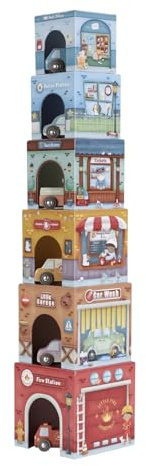 Little Dutch 2525 Torre apilable de dados con coches de madera