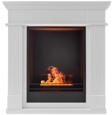 GMR FOR FIRE AND FUN Leonardo | Camino Elettrico a Vapore con Cornice in Legno MDF (81x32x86cm) - Mobile Design Classico, Effetto Fiamma 3D Realistico (Vapore Freddo - Non Scalda) - Facile Montaggio