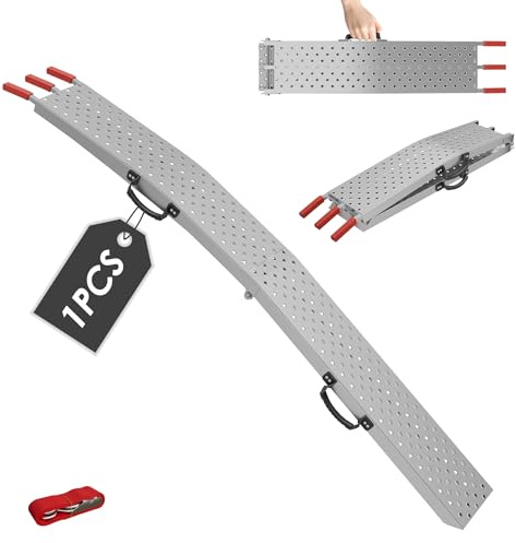 YRHome 1 styck vikbar, tung uppkörningsramp i aluminium med handtag och draggserlina för ramp, lastlampa per styck BIS 200 kg, lastramper för motorcykel, bil, släpvagn, gräsklippare