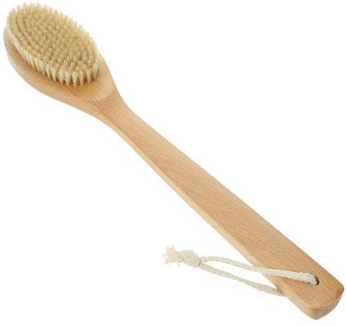 TEHAUX Borsten Peelingbürste Badebürste aus Buchenholz mit Langem Griff Rückenschrubber für Dusche und Körperpeeling Naturbelassene Schweineborsten Hautfreundlich und Tragbar