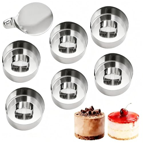 6 Pack Cake Ring Molds with Pusher & Lifter, 3 inch Stainless Steel Round Cake Cutter Food Pastry Mold for Baking