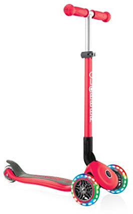 Globber - PRIMO FOLDABLE LIGHTS - Monopattino pieghevole e illuminato a 3 ruote per bambini dai 3 ai 7 anni + , Rosso