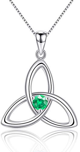 Keltischer Knoten Trinity Kette Halskette Smaragd Damen 925 Silber Ketten Damen Halskette Anhänger Geschenk für Frauen Mädchen Freundin Geschenk Verpackung 45CM Kettenlänge