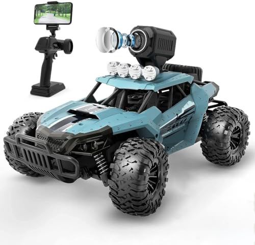 DEERC Auto telecomandata 1:16 RC Truck con fotocamera 1080P Foto WiFi Trasmissione 2.4Ghz 2 Batteria 60 minuti Tempo di riproduzione Offroad Truggy per adulti e bambini (36 W)…