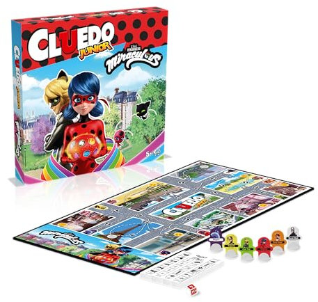 Winning Moves Cluedo Miraculous (Cluedo Junior) – Gesellschaftsspiel für die Familie für 2 bis 6 Spieler – Brettspiel 5 + Jahre – Logikspiele – französischer Cluedo