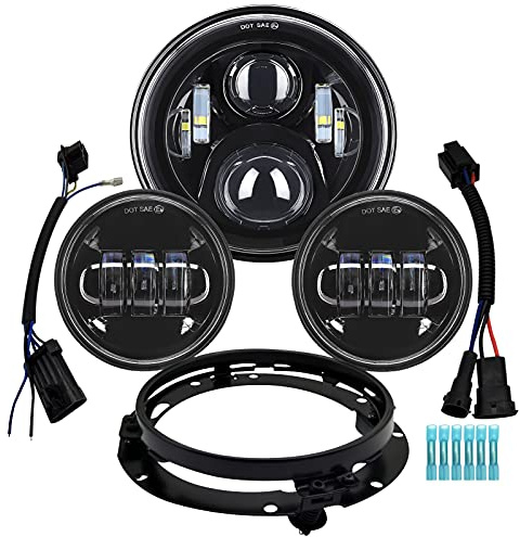 AlyoNed 7 inch Motorcycle LED Headlight 4.5 Fog Passing Lights DOT Kit Compatible with Harley Davidson Fat Boy Street Glide Heritage Softail Road King Switchback Electra Glide Ultra Classic Black