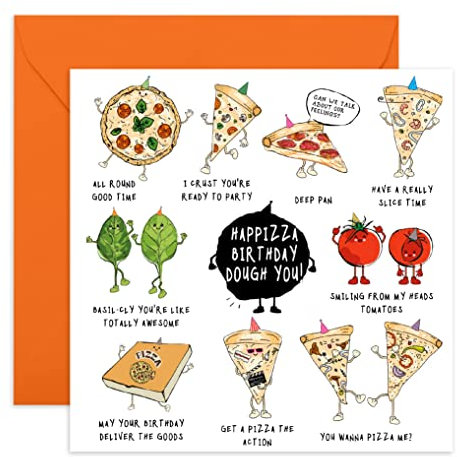 CENTRAL 23 Biglietto di auguri di compleanno per pizza, biglietto di auguri per San Valentino, per la mamma, per compleanno, per papà, per gli amanti della pizza, con divertenti adesivi