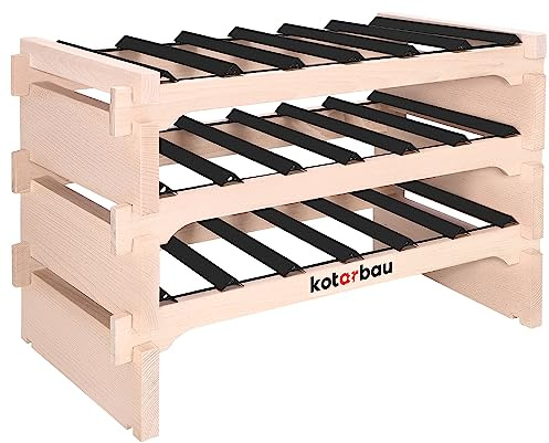 KOTARBAU® Weinregal mit 3 Etagen für 18 Flaschen Weinständer aus Buchenholz 73 x 48 cm Flaschenregal mit Stahlstreben Weinfalschenregal Stabiles Holzregal 6 Flaschen pro Fachboden Weinschrank Flasche