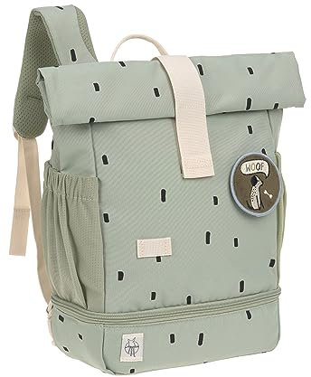 LÄSSIG Kindergartenrucksack Kinderrucksack Rolltop mit Brustgurt wasserabweisend, 11 Liter/Mini Rolltop Backpack Happy Prints Oliv