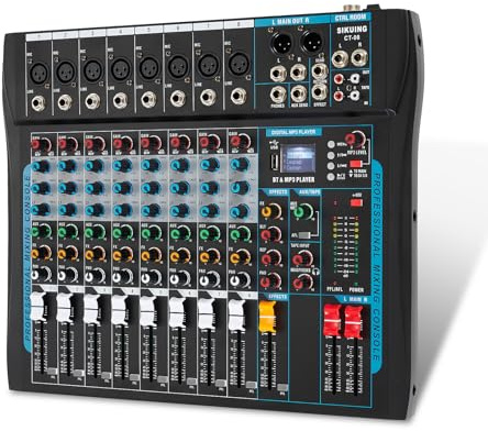 SIKUING 8 Channel Audio Mixer Sound Board Mixer 16 DSP Effect Audio Interfacer w/USB Drive for Computer Recording, 48V Power, XLR Microphone Jack DJ Mixer for Karaoke Studio Streaming Recording
