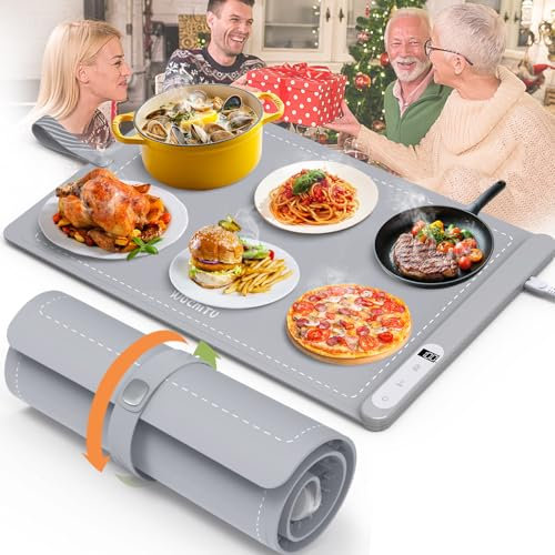 WochiTV Warmhalteplatte für Speisen, Speisenwärmer Elektrische Warmhaltewanne Wärmeplatte mit 6 Temperatur & Timer Einstellungenn, Essen Schnelle Heizung Für Home Buffets Restaurants House (Grau)