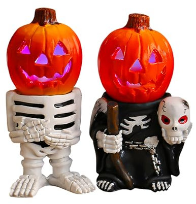 Halloween kürbis deko, Coole Harz Halloween deko Figuren, Halloween kürbis led, Lichterkette Herbst, Halloween deko Skelett Für Freunde Geschenke, Zuhause, Schreibtisch, Kunsthandwerk(D)