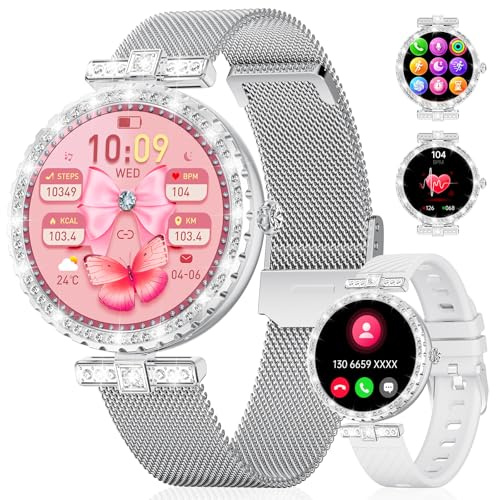 montre connectée pour femme, 1,19 AMOLED, avec appels WhatsApp, fitness 120+ sportives, cycle menstruel, moniteur de fréquence cardiaque, IP68 étanche, montre intelligente}