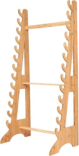 YANANZI Mehrschichtiger stehender Waffenständer, Bambusschwert-Ausstellungsständer, Flöten-Ausstellungsständer, großer klassischer Waffenständer aus Holz-13 Layers