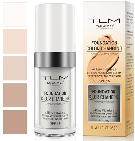 Farbwechselnde Foundation,Foundation Color Changing für alternde Haut 30 mL,Feuchtigkeitsspendende Flüssige Make up Cream für Ganzen Tag,Glättet Falten und Poren,SPF15