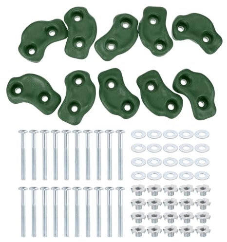 PATIKIL Rock Climbing Holds, 10 Pcs Small Climbing Rock Wall Grips Play Set Climber Attachments with Double Hole for Playground Accessory Indoor Outdoor Tree Training, Green A-Small