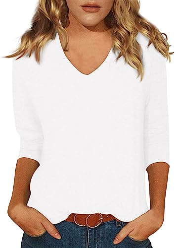 Shirt Juniors Sleeve Summer Solid Plain Travel Cute Tops V Neck Slim Fit Half Sleeve Tshirts Shirts Spring Blouse Peach Tops for Women (White, L)