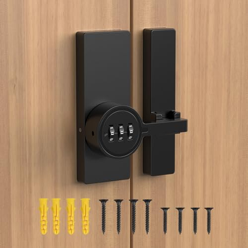SecureLatch 180 Degree Flip Barn Door Lock, Password Keyless Adhesive Sliding Door Lock, 3-Digit Combination Security Cabinet Latch for Gate, Storage, Closet - Paste/Screw Mount (Black-1PC)