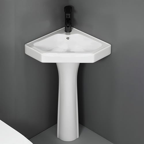 Eckwaschbecken Eckwaschbecken Dreieck Waschbecken mit Wasserhahn Keramik Waschbecken mit Überlauf und Abfluss Platzsparende Lösung für kleine Badezimmer