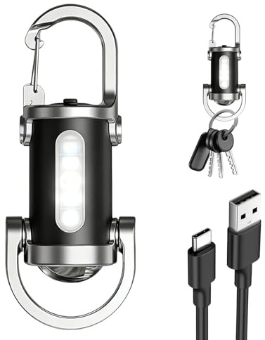 500LM Super Bright Mini Keychain Flashlight, Waterproof Rechargeable LED Keychain Torch High Lumens EDC Portable Pocket Flashlights Keyring Pendant for Emergency Hiking Camping Outdoor (Black)