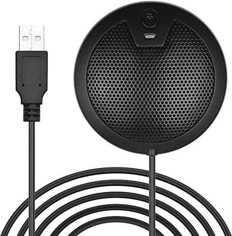 KIMISS Microphone USB, Micro Omnidirectionnel à 360° avec Voyant Lumineux, Plage de Prise de Son, pour Vidéoconférence sur Ordinateur, Enseignement en Ligne, Jeux, Entretien,