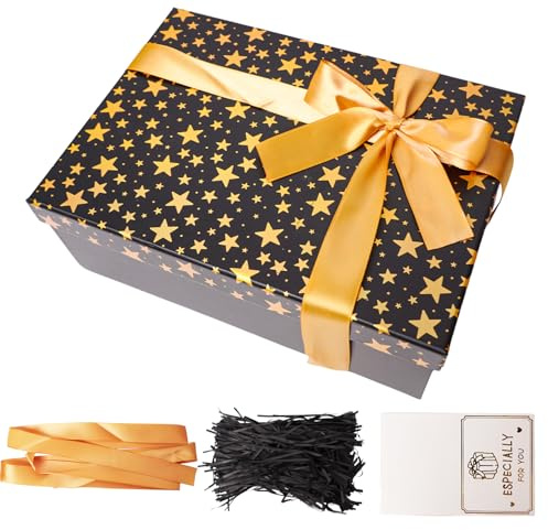 Large Gift Boxes with Magnetic Lids,Black,24X17X8CM | Star Design with Ribbon,Gift Card for Men Women's Birthday Wedding Anniversary Valentine's Day Mother's Day Christmas