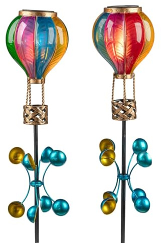 formano Lot de 2 lampes solaires avec effet flamme et moulin à vent - Décoration de jardin - Ballon LED multicolore en acrylique - Avec capteur crépusculaire - 114 cm - Pour jardin, balcon, terrasse