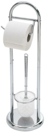 axentia 280835 WC-Garnitur Emil in Silber, WV-Bürstenhalter mit WC-Papierrollenhalter aus Eisen, rostfreies WC-Accessoire verchromt, Edelstahloptik