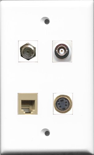RiteAV - Cavo coassiale TV-tipo F e 1 porta telefono RJ11 RJ12 beige e 1 porta S-Video e 1 porta BNC a parete
