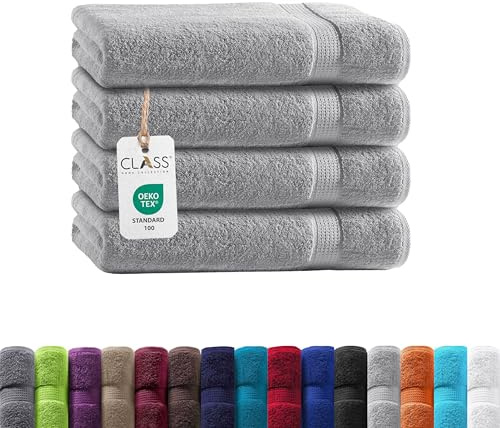 Class Home Collection Frottee Gästetücher 30x50 cm – 4er Set Gästetuch – Besonders weiche & saugfähige Gästetücher aus 100% Baumwolle mit Aufhänger – Silber