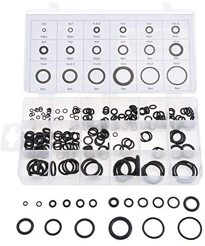 KATUR Universelles O-Ring-Sortiment, 225-teiliges metrisches Set, 18 Größen, 3–22 mm Innendurchmesser, schwarze Gummi-O-Ringe für Sanitär, Automobil, allgemeine Reparatur
