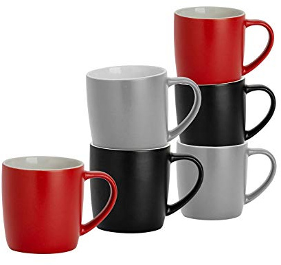 Argon Tableware Coloured Coffee Mugs - Lancashire - 350ml - Pack of 6 - Matt Ceramic Stoneware Latte Cappuccino Cups Hot Chocolate Cups Colourful Mug Set with Handle