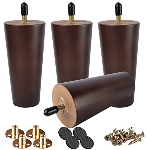 Btowin 10cm Holz Möbelfüße konisch mit M8 Bolzen & Platten 4er Set Walnuss | Massivholz-200 kg Traglast, inkl Bodenschoner & Hardware, Einfache 10-Min. Montage für Schrank Sofa Bett Ottomane Hocker