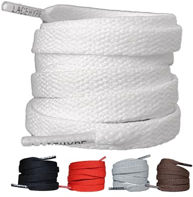 LaceHype 2 Paar - Schnürsenkel falch reißfeste Schuhbänder [8 mm breit ] LC3 Ersatz Shoelaces aus Polyester für Sneakers, Sportschuhe, Laufschuhe, Turnschuhe (Weiß, 90cm)