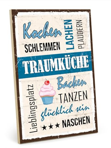 TypeStoff Holzschild mit Spruch – Traumküche – im Vintage-Look mit Zitat als Geschenk und Dekoration zum Thema Küche, Familie und Freunde - HS-00995