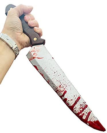 Rubber Johnnies Blutiges Metzgermesser, 46 cm lang, brauner Griff, Halloween-Wepaons, Filmrequisite, gefälschte Myers