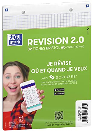 Oxford Oxford Pack mit 32 Karteikarten, Revision 2.0, gelocht, 148 x 210 mm, A5 Q5/5, Weiß