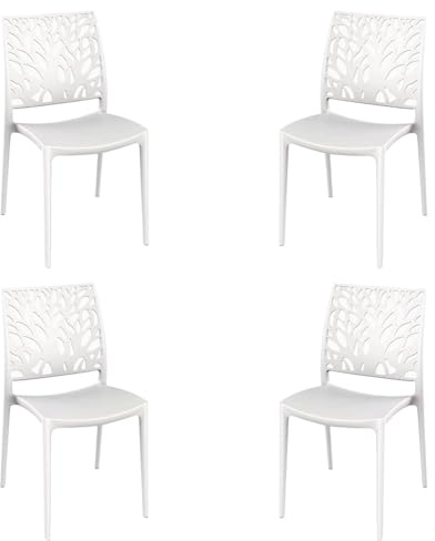 Stapla stolar utomhus eller inomhus i polypropen modern design LONDON Tree (vit, 4)
