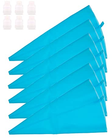 12 inch Silicone Pastry Bags 6-Pack Reusable Cake Decorating Bags Baking Cookie Icing Piping Bags Bonus 6 Icing Couplers for Standard Tips