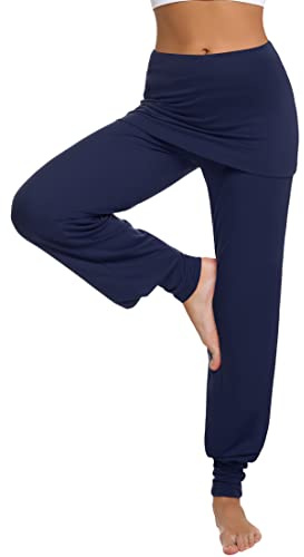 Terecey Yogahose Damen Lang Haremshose Locker Mit Rock für Yoga Pilates | Weiches Stretchgefühl, Rockbund Design, Lockerer Schnitt, Yoga Pilates, Sommer Strand, Freizeit und Zuhause Tragen