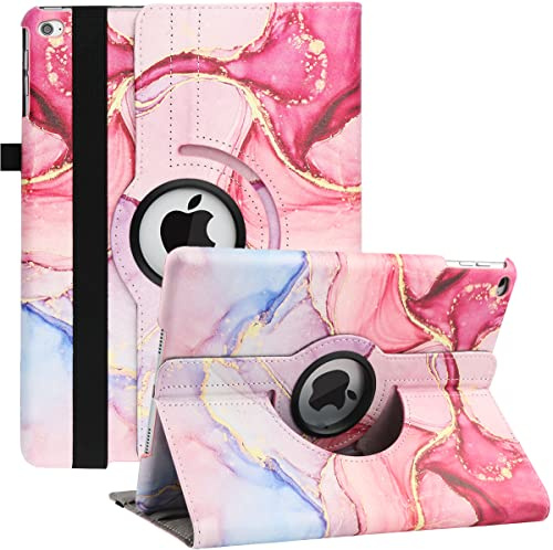 Hülle für iPad Air 2/Air 1/iPad 9,7 Zoll 2018/2017 (5./6. Generation), 360 Grad Verstellbare Schutzhülle mit Multi-Winkel Viewing und Auto Schlaf/Wach Funktion (Pink Marble)