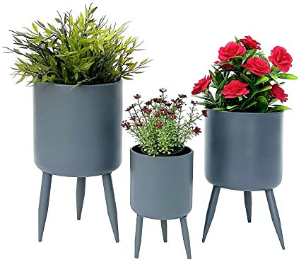 DanDiBo Blumentopf mit Füßen Pflanztopf Blumenkübel mit Beinen Metall Grau 3er Set 96260 Modern Pflanzenständer