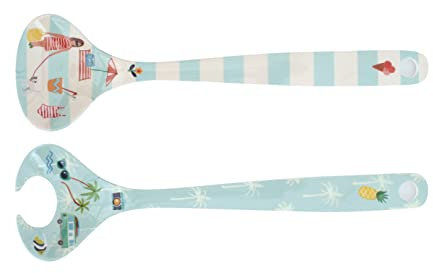 Overbeck and Friends - Melamin Löffel Lang - Beach Life - gestreift, Palmen, Strand, Ananas (Salatbesteck)