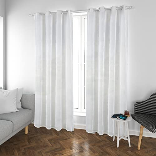 MERCURY TEXTIL- Cortinas de Salón Translúcidas, Modernas y Elegantes 140x260cm de Efecto Lino para Dormitorio, Comedor, Cocina 2 Piezas con Ojales Plateados (Blanco)