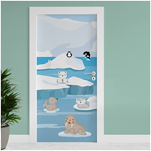 Finest Folia Türfolie 90x200 cm Türtapete Türposter Folie für Tür Wohnzimmer Kinderzimmer Küche Türaufkleber Bad Aufkleber selbstklebend TF04 (02 Schneetiere)
