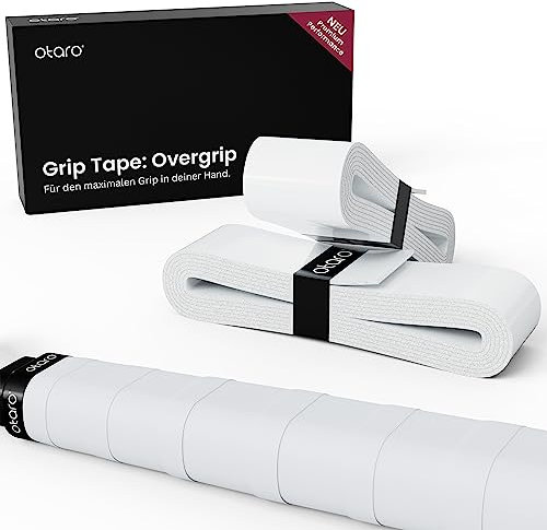 Otaro Premium Griffband Tennisschläger (weiß) | Plastikfreie Verpackung | 2 Stück | Das Beste Tennis Griffband auch als Badminton Griffband, Griffband Badmintonschläger, Griffbänder