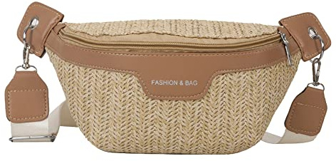 Molodo - Sac de poitrine en paille pour femmes - Bandoulière - Porte-monnaie à bandoulière - Sac de ceinture - Beige