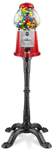 Olde Midway 15 Gumball Machine with Stand - Red, Vintage-Style Bubble Gum Candy Dispenser with Glass Globe and Metal Base