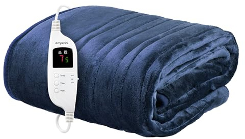 Emperial Luxury Heated Blanket | Electric Blanket | Extra Large Heated Throw with Digital Remote, 9 Heat Settings & 9hr Timer, Machine Washable Fleece - 160cm x 130cm (Navy)